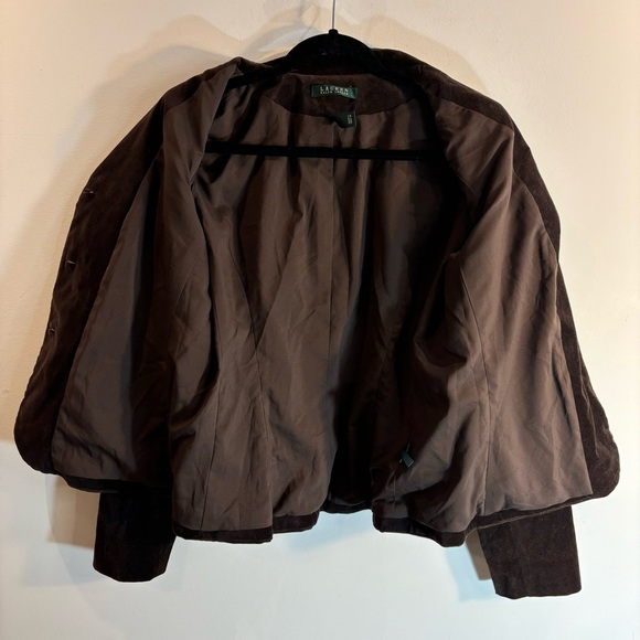 LAUREN RALPH LAUREN Sz 12 Brown Velvet Blazer 100% Cotton Light Shoulder Pads - Picture 10 of 11